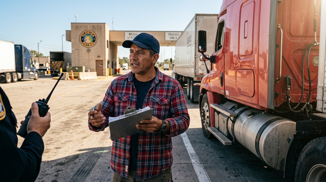 Chofer hispano en inspección de carretera del Florida Highway Patrol